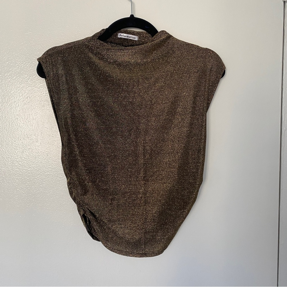 Reformation Lindy Top Black Gold Sparkle Crop Shirt